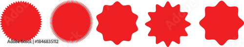 Red Starburst Badge Shapes Vector Set – Abstract Circular Seal and Label Design Collection