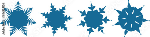 Abstract Blue Geometric Snowflake Shapes Vector Set – Modern Starburst Symmetric Design Collection