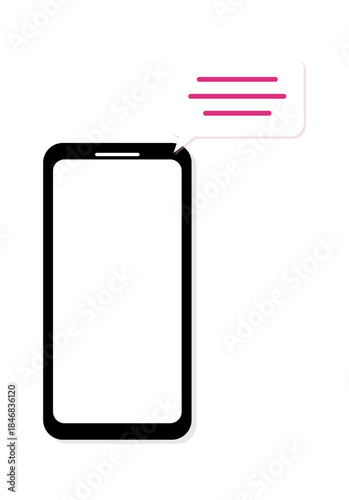 Smartphone with chat message bubble emerging from screen - modern communication vector illustration