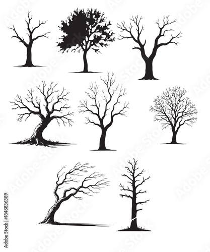 set of trees silhouettes