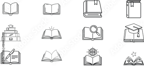 A collection of line drawings of reading books