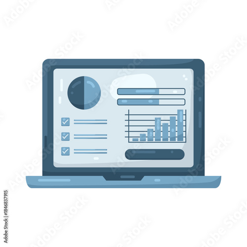 Illustration of Laptop Displaying Data Analytics Dashboard 
