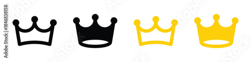 Crown icon set symbolizing royalty, luxury, and success. Vector illustration of crowns in outline, solid black, and gold styles