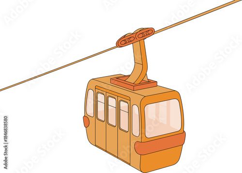 Cable car gondola illustration, aerial tramway transport, minimalist line vector public transportation travel symbol isolated on white