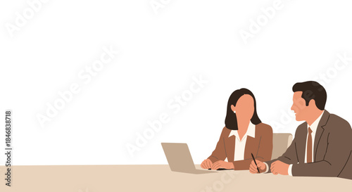 Business Colleagues Meeting with Laptop Vector Illustration