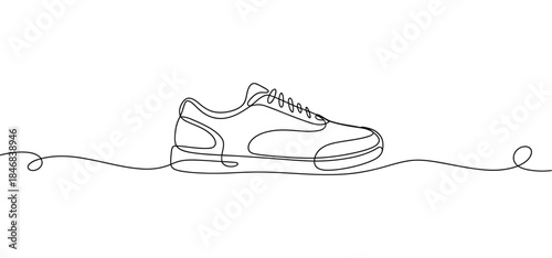 minimal continuous line art sneaker shoe with flowing line, modern footwear and sport fashion concept illustration isolated on white