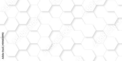 Abstract white grid presentation surface mosaic and tiles minimal tech bee website science element grid overlay white hexagon futuristic technology geometric texture background.