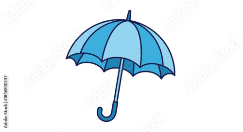 Simple and cute cartoon illustration of an open blue umbrella providing protection from rain in a clean vector icon style.