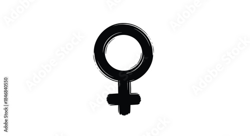 Black grunge brush stroke Venus symbol representing the female gender and feminism on a clean white background.