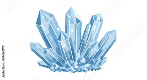 Cluster of sharp blue ice crystals or quartz gemstones on a white background for a fantasy or winter design.