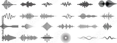 Collection of abstract elements audio sound waves on the white background Vector illustration.