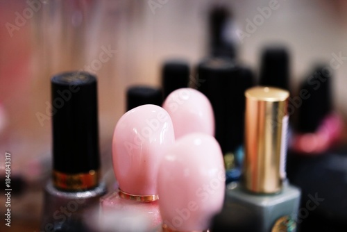 Nail polish bottles close-up macro background