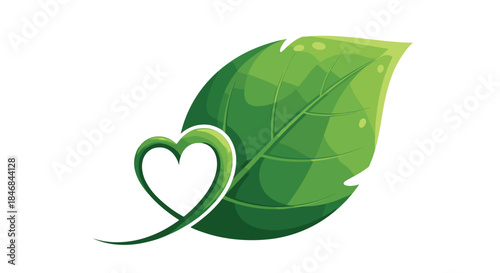 Eco-friendly symbol featuring a vibrant green leaf intertwined with a heart shape, representing love for nature and the environment.
