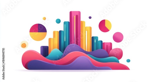 Fototapeta Naklejka Na Ścianę i Meble -  Abstract 3D Colorful Shapes and Forms with Vibrant Waves and Geometric Elements Ideal for Digital Design Projects and Creative Illustrations