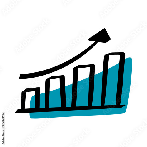 A hand-drawn bar chart with an upward arrow symbolizing business growth and progress, depicted in a sketchy, informal style.