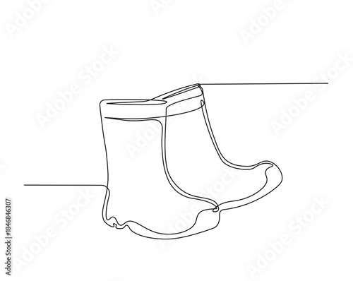 One continuous line drawing of farmer boots. Rubber boots outline drawing illustration.