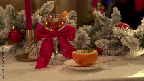 Orange Posset with Cocktail Over Ice in Holiday Decor