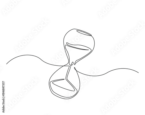 One continuous line drawing of hourglass timer. Sand glass timer tractor outline drawing illustration.