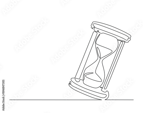 One continuous line drawing of hourglass timer. Sand glass timer tractor outline drawing illustration.