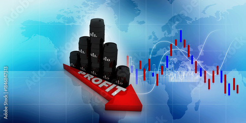 3d illustration oil barrel with graph
