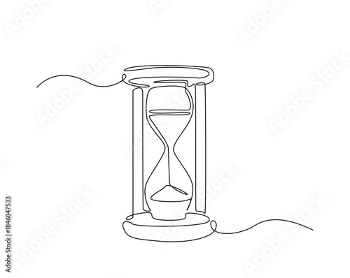 One continuous line drawing of hourglass timer. Sand glass timer tractor outline drawing illustration.