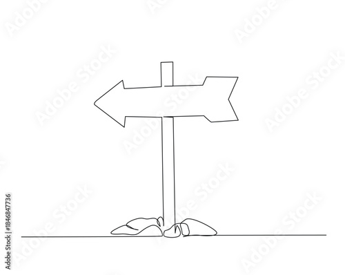 One continuous line drawing of road direction sign boards. Wooden sign board outline drawing illustration.