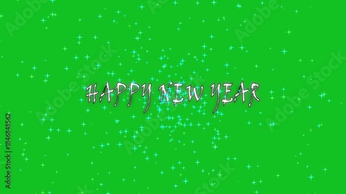 Happy New Year Sparkling celebration in winter wonderland with glowing lights and moonlit snow animation holiday, Happy New Year golden text banner loop animation isolated
