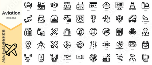 Set of aviation icons. Simple line art style icons pack. Vector illustration