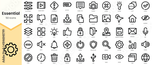 Set of essential icons. Simple line art style icons pack. Vector illustration