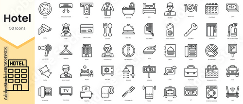 Set of Hotel icons. Simple line art style icons pack. Vector illustration