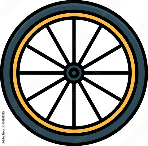 Simple Outline Bicycle Wheel Icon with Yellow Stripe Vector