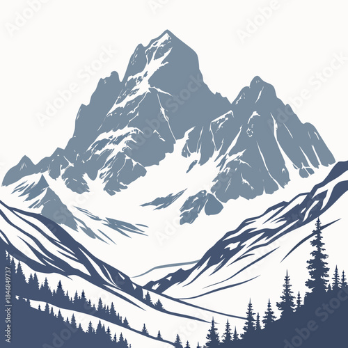 Arctic mountain range with ice fog flat