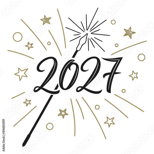 Minimal sparkler 2027 digits gold black