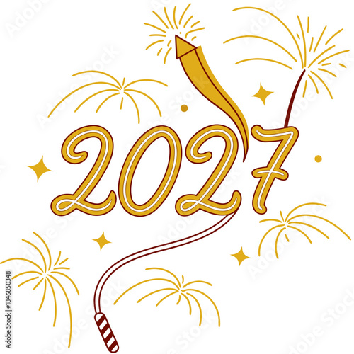 Golden firework written with golden fire lines 2027