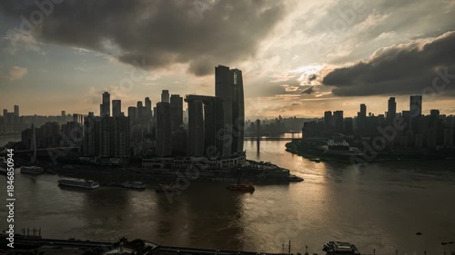 Chongqing Yuzhong Peninsula Skyline at Sunset with River Scenery