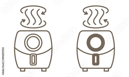 Air fryer icon set isolated on a transparent background. Minimal line kitchen appliance symbol for cooking, frying, and everyday home meal preparation. 