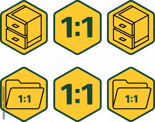 One to one ratio icons set, file storage and folder management symbols, square format interface elements, flat vector design