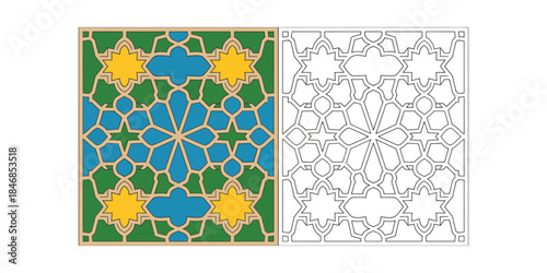 Islamic geometric star pattern coloring page Vector illustration