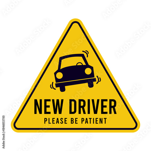 New Driver Warning Sign for Car Safety and Road Awareness Vector Illustration 