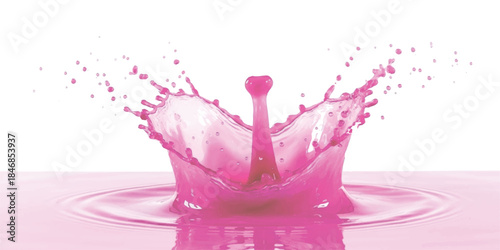 A vibrant pink liquid splash creating a crown shape against a white background
