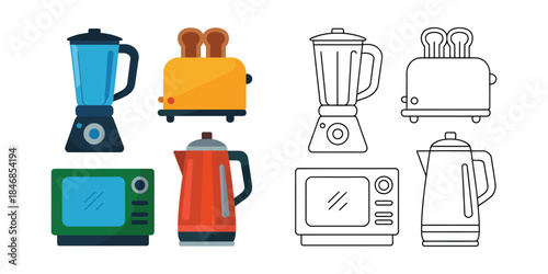 Kitchen appliances coloring page Vector illustration