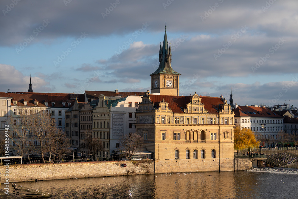 Naklejka premium Historic Prague scenery along the Vltava River