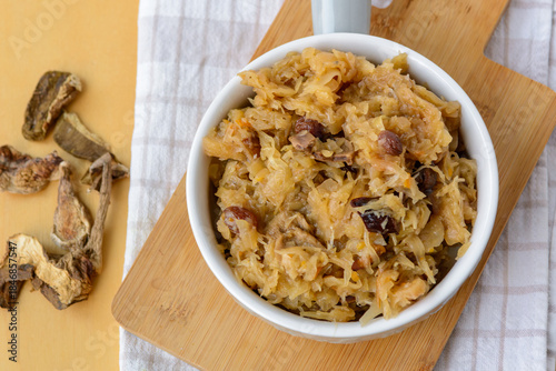Christmas lenten sauerkraut with wild mushrooms and smoked plums