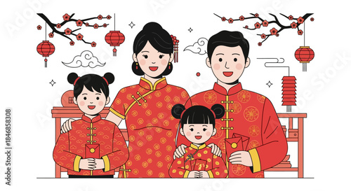 Celebrating Lunar New Year A Family's Joyful Reunion in Traditional Attire