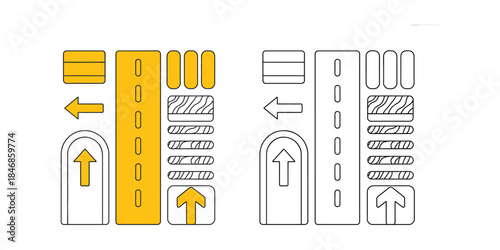 Road elements coloring page Vector illustration