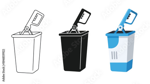 Medical Waste Bin Vector Set for Hospital and Healthcare Disposal in Line, Silhouette and Flat Color