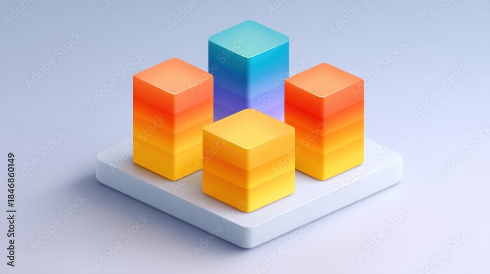 Obraz premium Colorful geometric shapes arranged in a creative composition with smooth gradients and soft shadows for modern digital design and abstract art projects