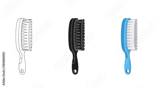 Iron Scrubbing Brush Vector Set in Three Styles – Outline, Silhouette and Color Cleaning Tool