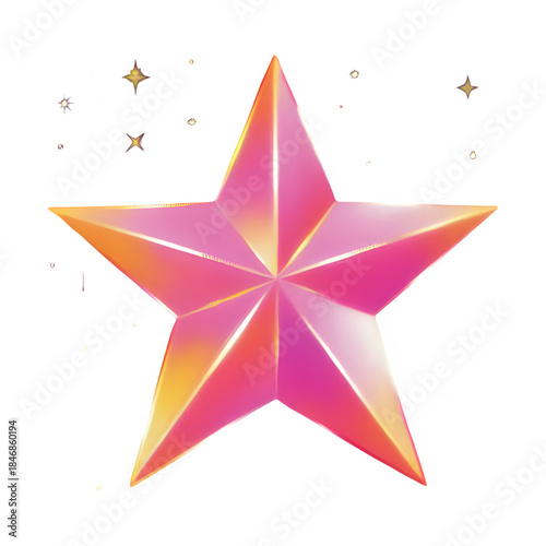 A vibrant pink and orange star shining brightly in the darkness surrounded by sparkling stars