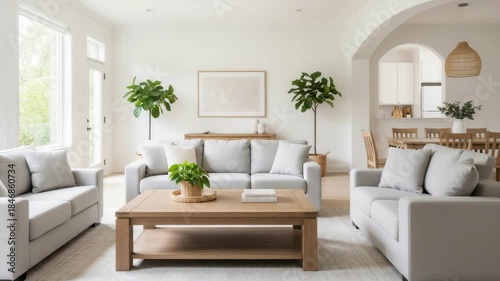 Wallpaper Mural Serene Interior: A bright and airy living room exuding a sense of calm and sophistication, inviting a feeling of relaxation and comfort. Torontodigital.ca